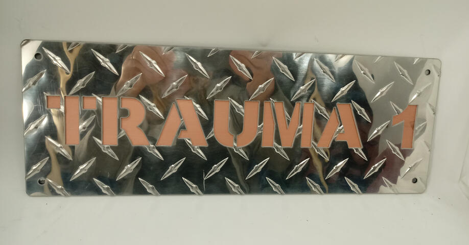 Aluminum Diamond Plate Name sign over Copper clad material