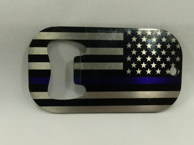 Flag Dog Tag Bottle Opener blue stripe
